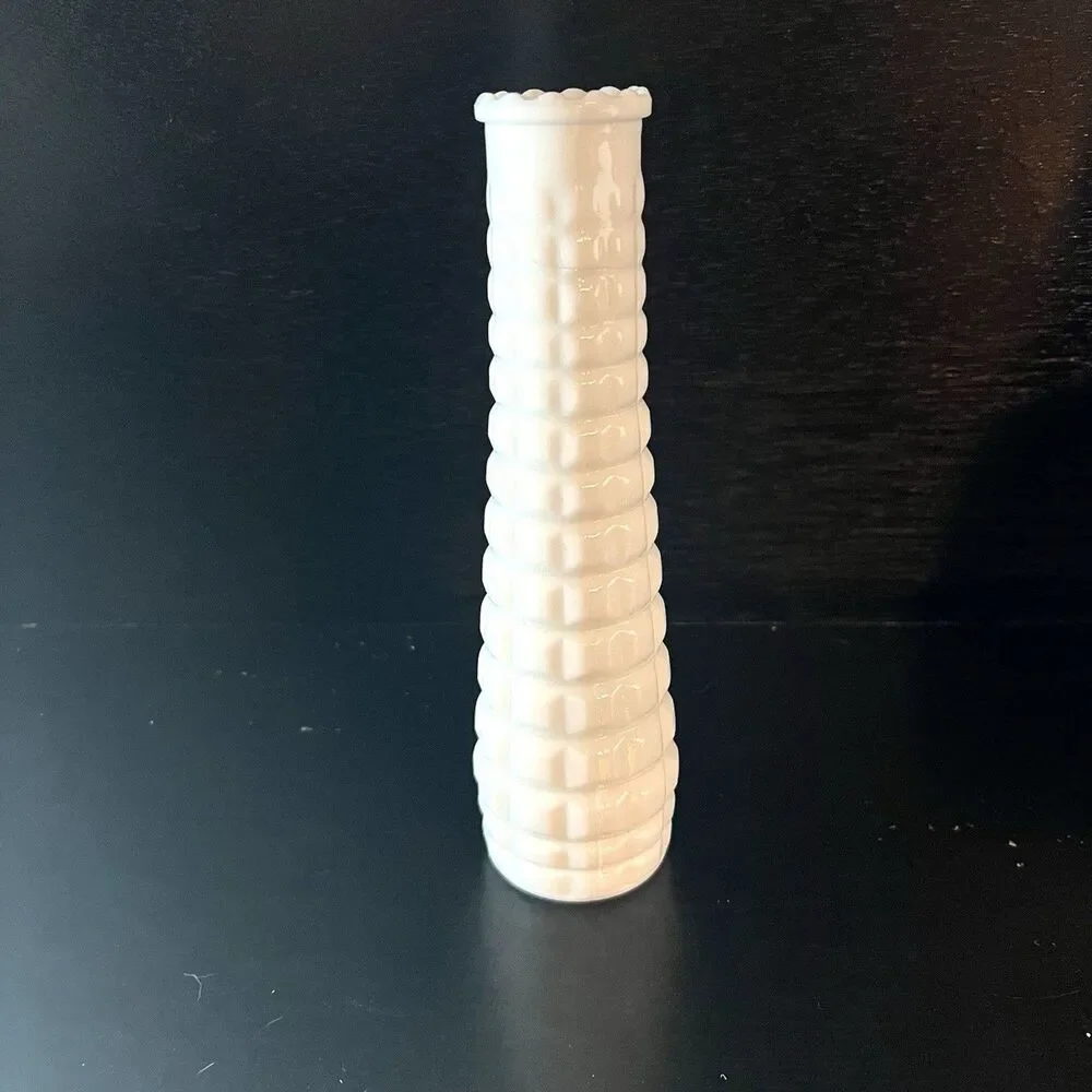 Vintage E.O. Brody Milk Glass Vase-Waffle/Hobnail Design- 8.5”